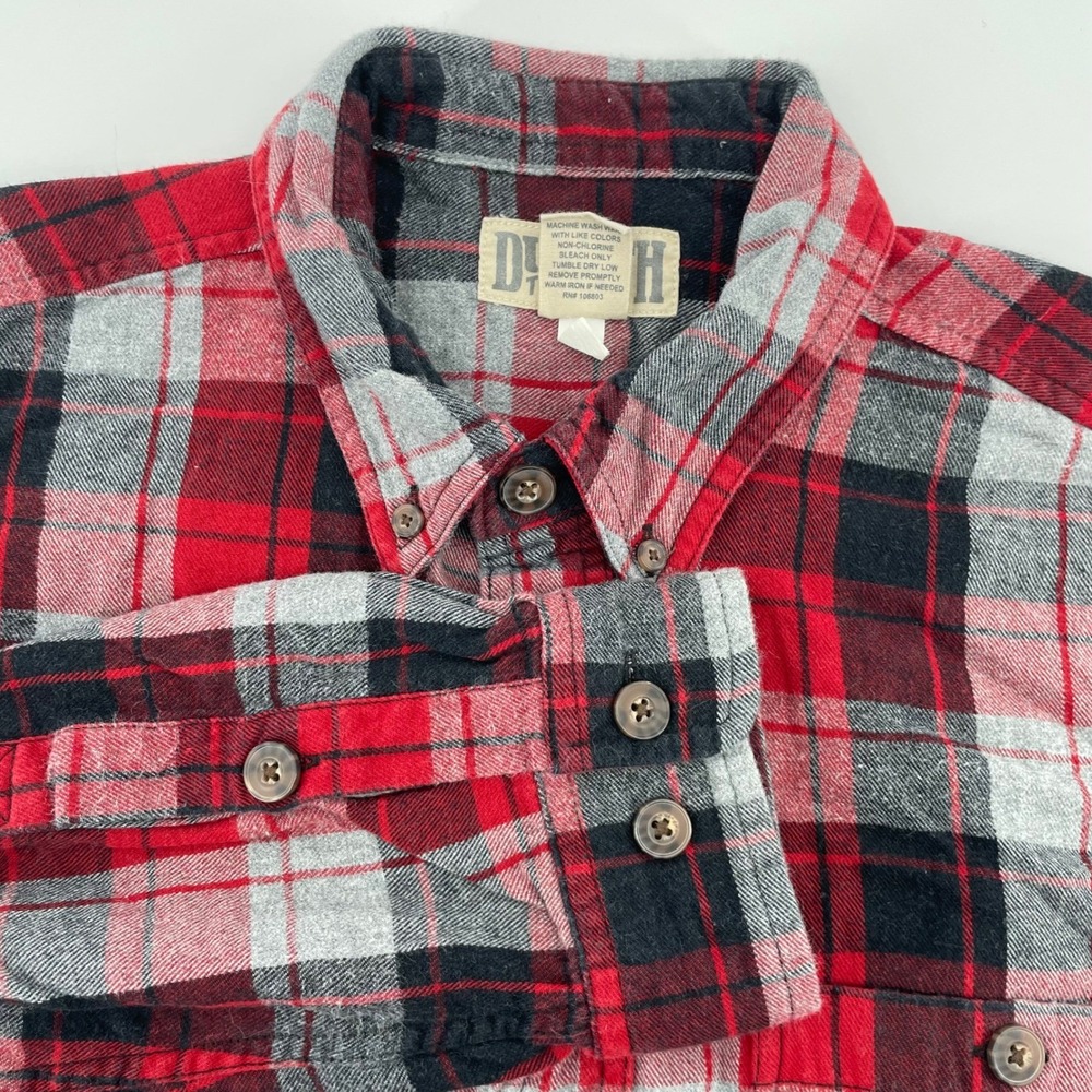 Duluth Trading Co Men's Red Plaid Flannel Button Down Shirt Medium 100% Cotton